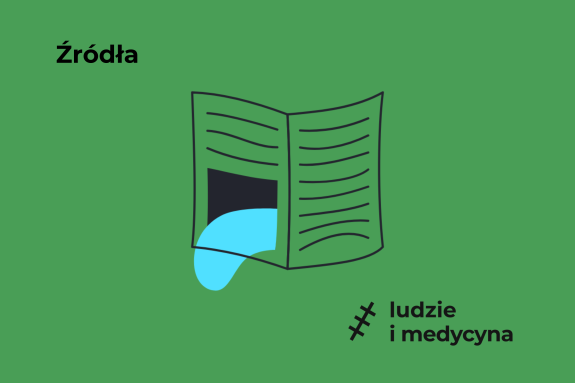 Na grafice: nazwa projektu "Źródło", obrazek gazety, z której linijek wylewa się woda, logo fundacji Ludzie i Medycyna