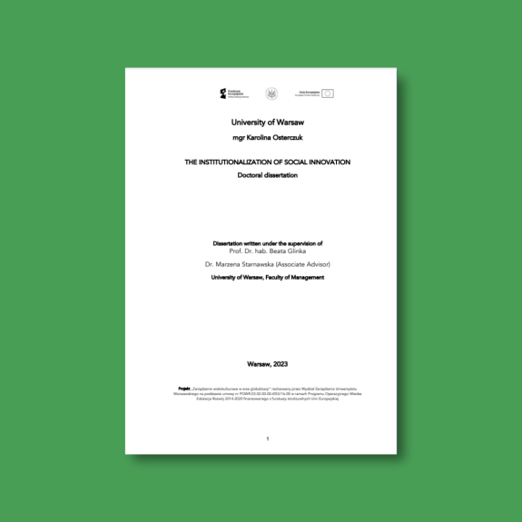 Okładka doktoratu Karoliny Osterczuk, "The institutionalization of social innovation"