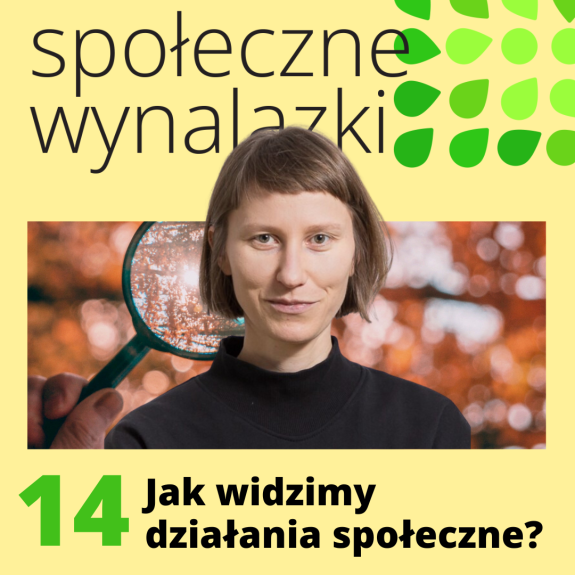 Okładka 14 odcinka podcastu Społeczne Wynalazki. Tytuł "Jak widzimy działania społeczne?" i zdjęcie- Beaty Charyckiej.