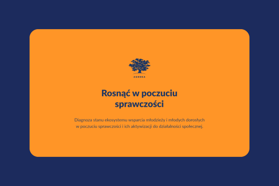 Okładka raportu "Rosnąć w poczuciu sprawczości Diagnoza stanu ekosystemu wsparcia młodzieży i młodych dorosłych w poczuciu sprawczości i ich aktywizacji do działalności społecznej " na granatowym tle